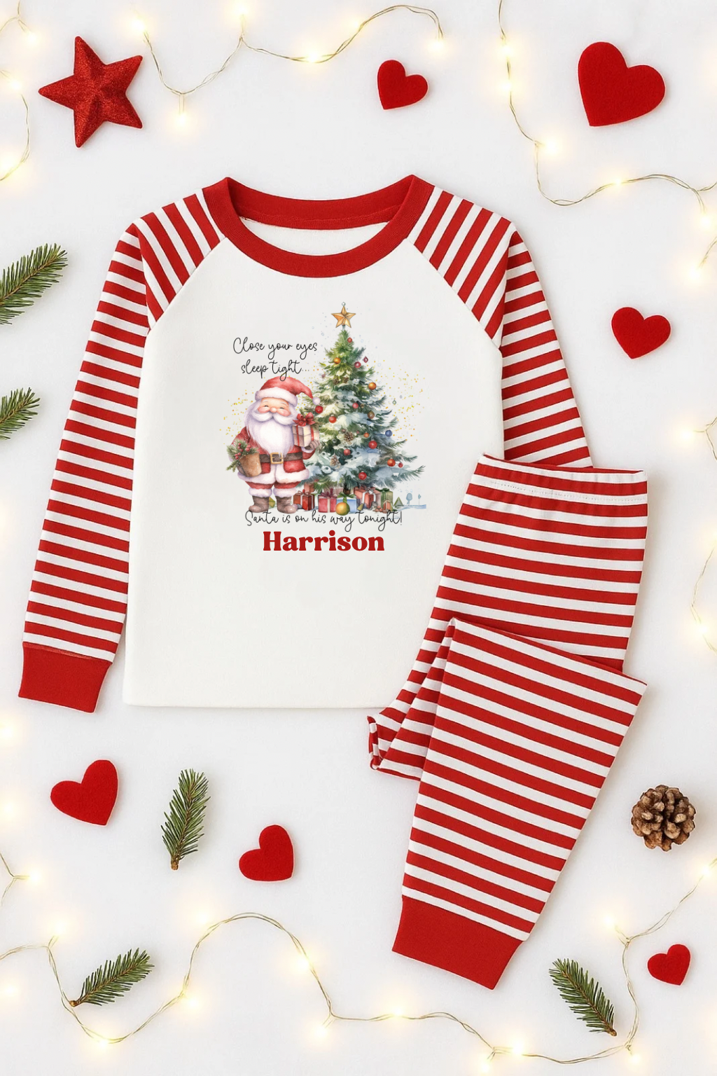 Personalised Christmas pyjamas- Santa with tree