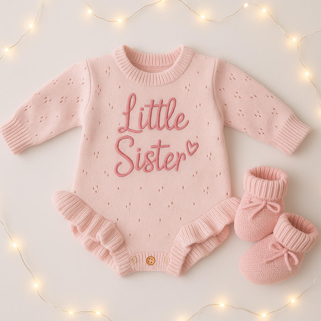 Frilly Pink Romper - Little sister with heart