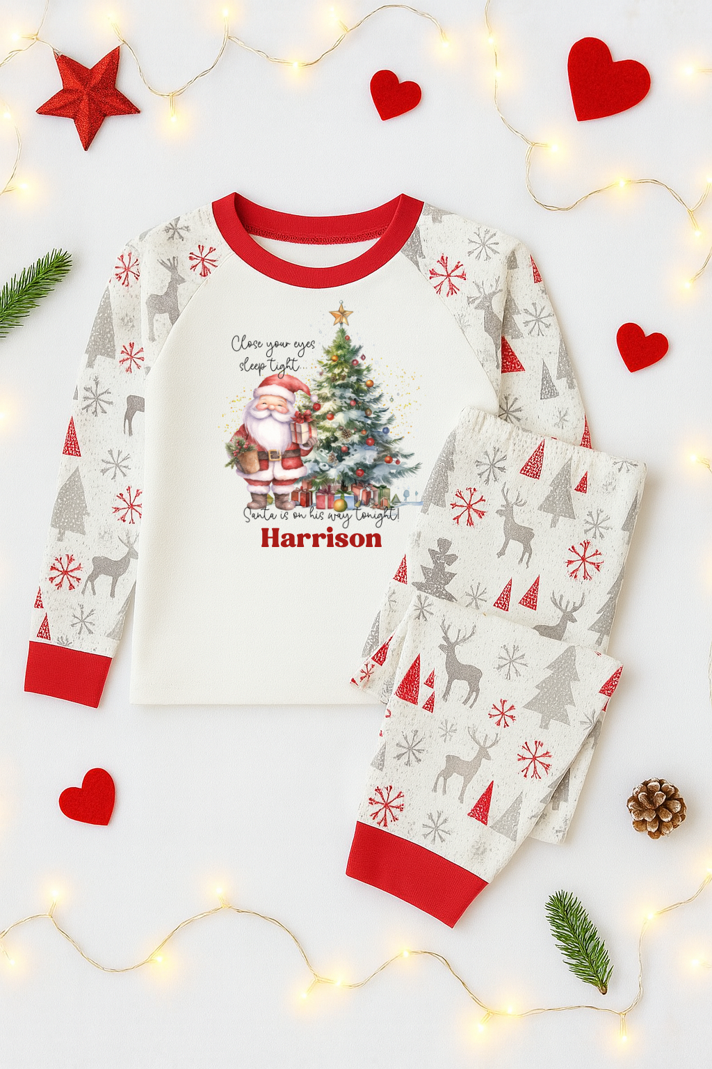Personalised Christmas pyjamas- Santa with tree