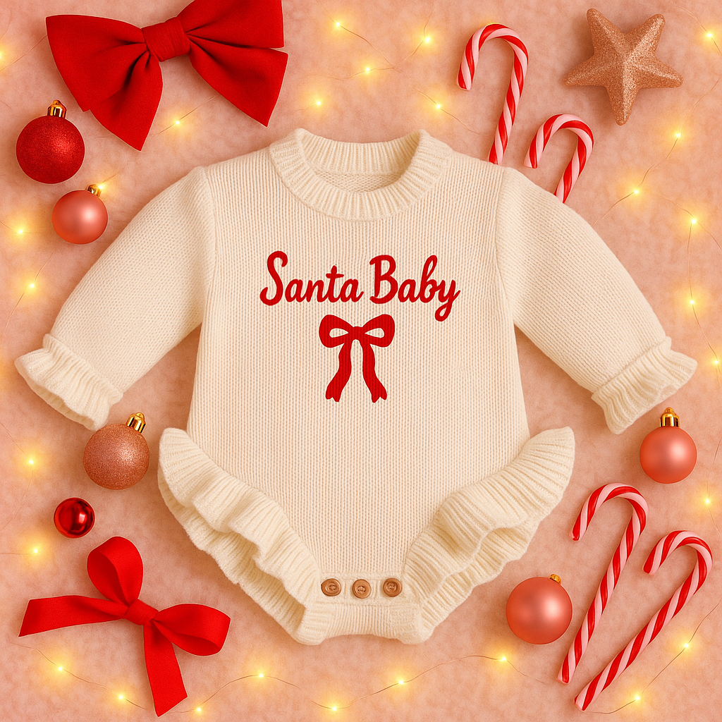 Frilly White Romper - Santa Baby
