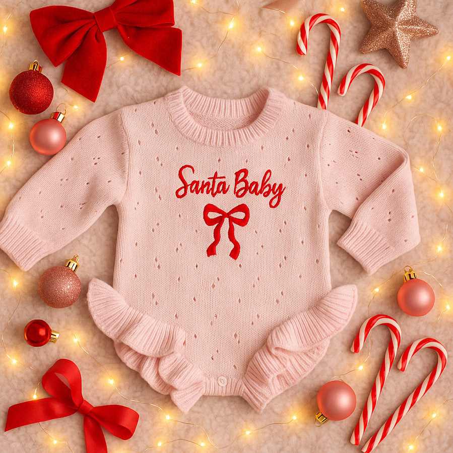 Frilly Pink Romper - Santa Baby