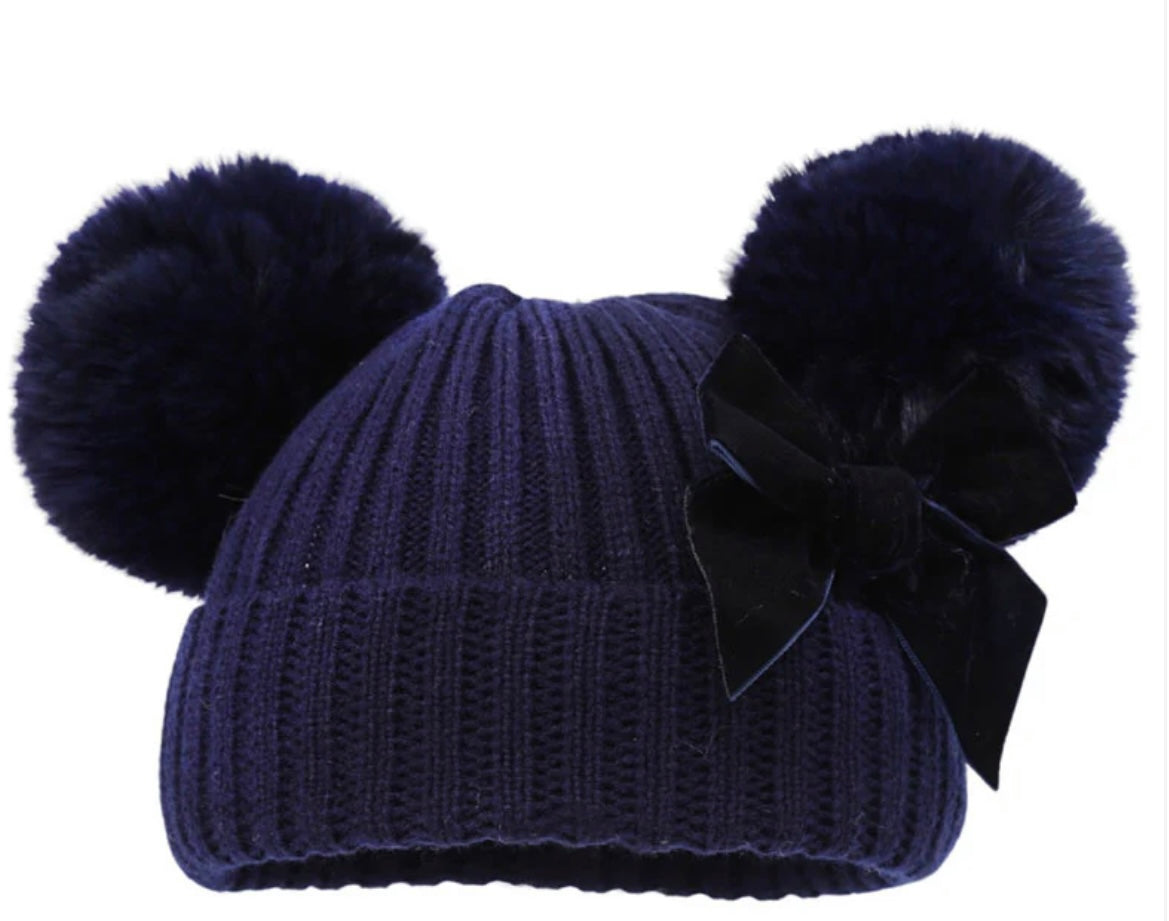 Personalised double Pom Pom hat with bow