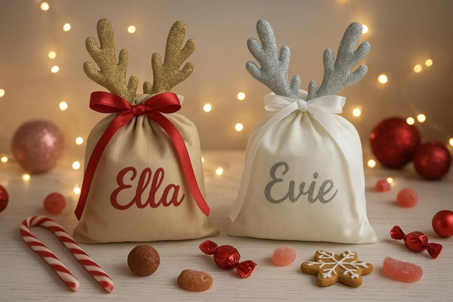 Personalised Christmas Gift Bag – Reindeer Antlers Santa Bag