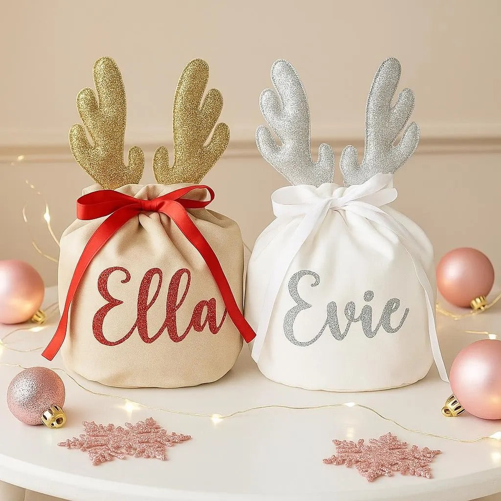 Personalised Christmas Gift Bag – Reindeer Antlers Santa Bag