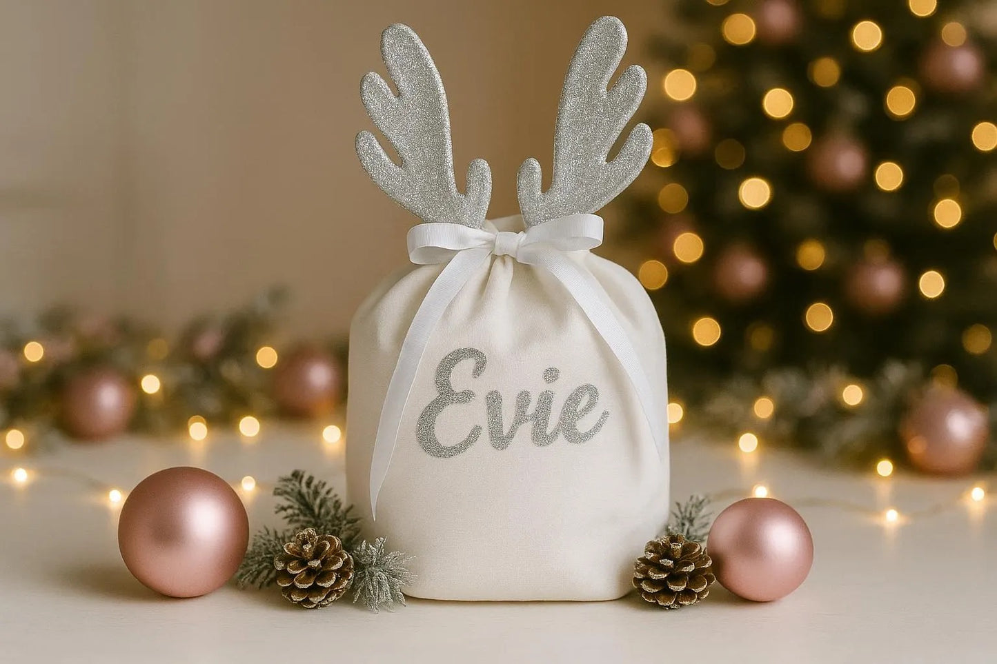 Personalised Christmas Gift Bag – Reindeer Antlers Santa Bag
