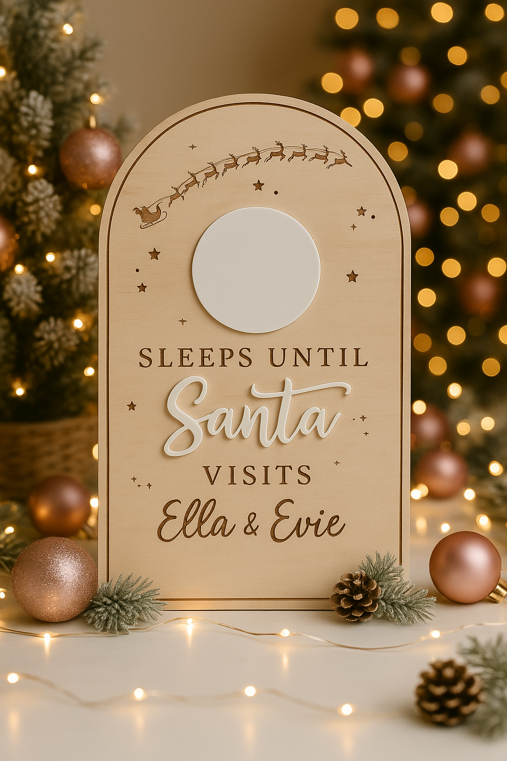Personalised Sleeps Till Santa Visits Board, Christmas Countdown Board