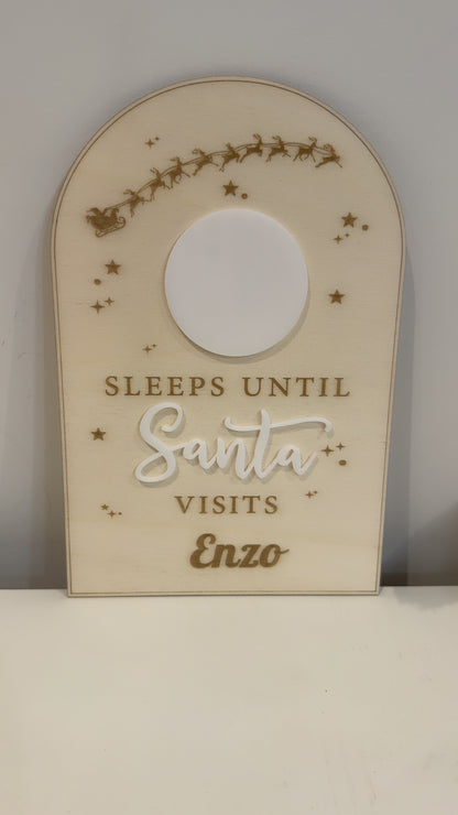 Personalised Sleeps Till Santa Visits Board, Christmas Countdown Board