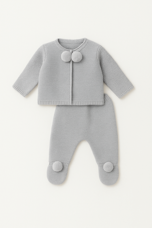 Dandelion clothing knitted Pom Pom set - Plain Grey