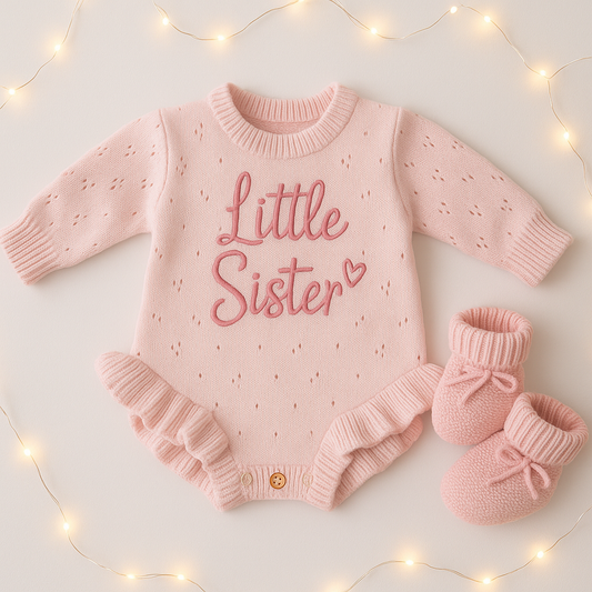 Frilly Pink Romper - Little sister with heart