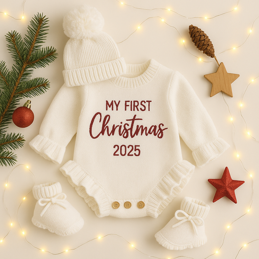 Frilly White Romper - My First Christmas