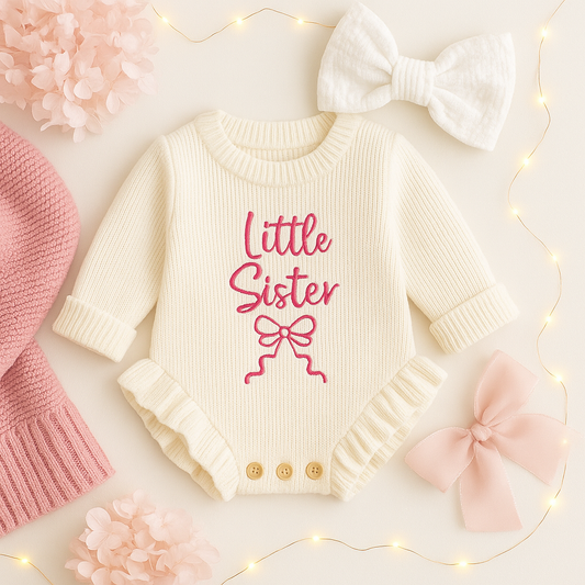 Frilly Pink Romper - Little sister with bow