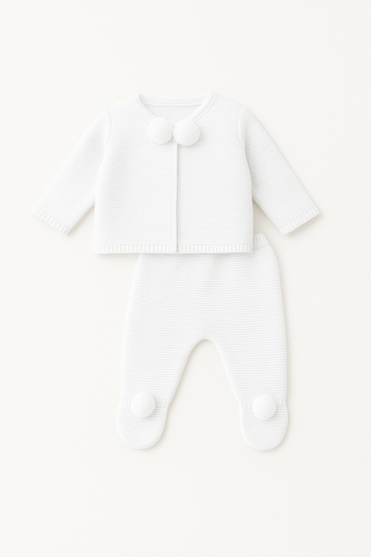 Dandelion clothing knitted Pom Pom set - Plain White
