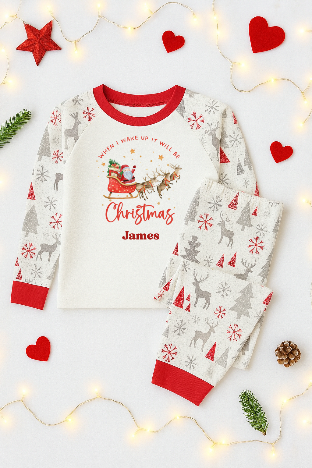 Personalised Christmas pyjamas- Santa and reindeer
