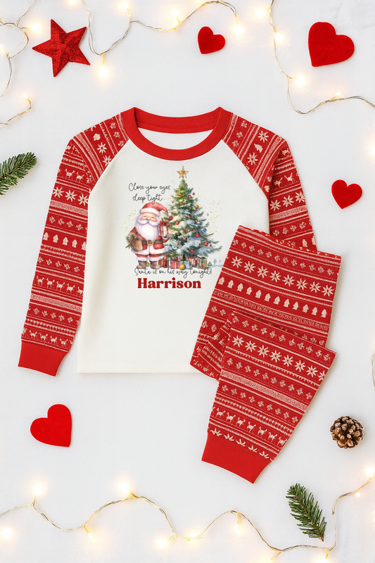 Personalised Christmas pyjamas- Santa with tree