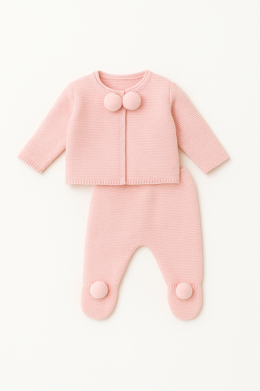 Dandelion clothing knitted Pom Pom set - Plain Pink