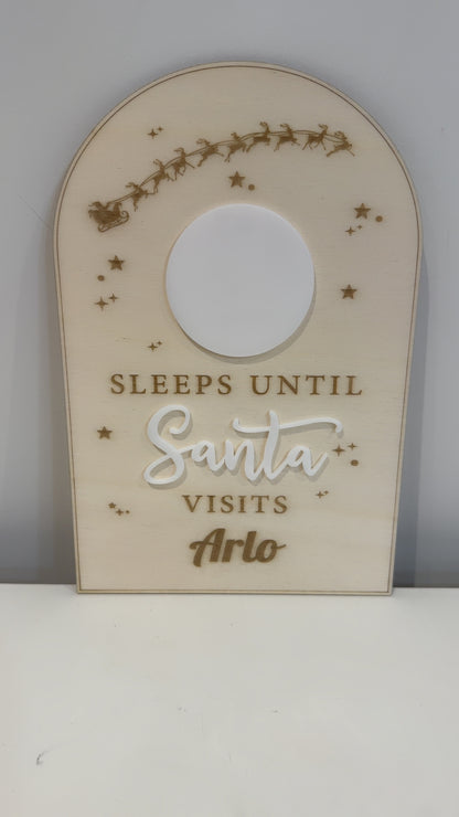 Personalised Sleeps Till Santa Visits Board, Christmas Countdown Board