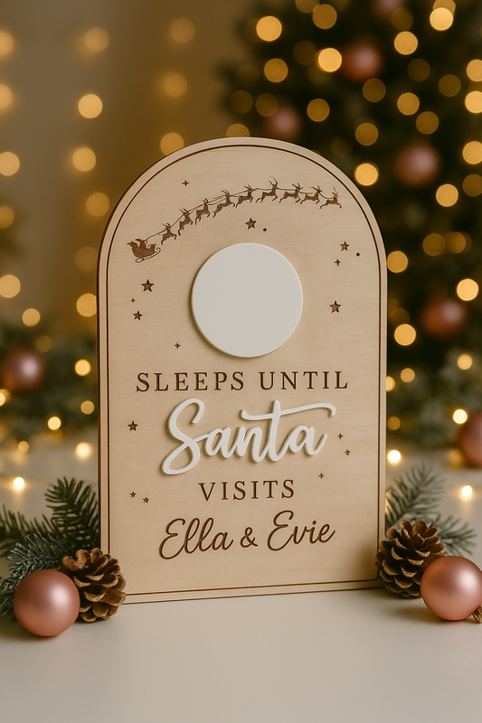 Personalised Sleeps Till Santa Visits Board, Christmas Countdown Board