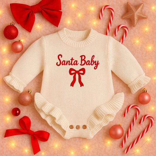 Frilly White Romper - Santa Baby