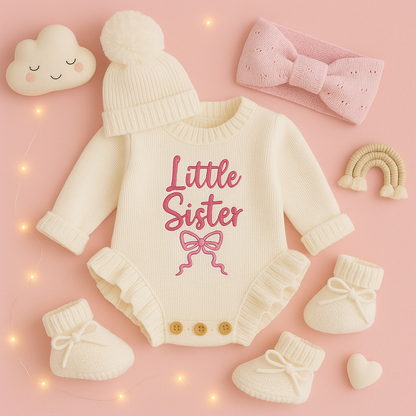 Frilly Pink Romper - Little sister with bow