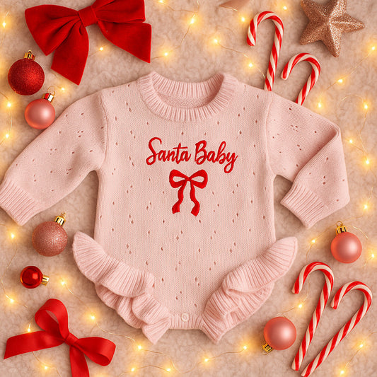 Frilly Pink Romper - Santa Baby