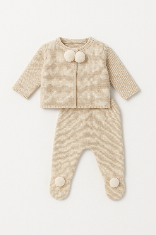 Dandelion clothing knitted Pom Pom set - Plain Beige