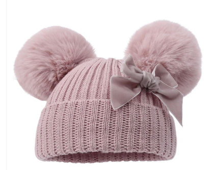 Personalised double Pom Pom hat with bow