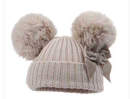 Personalised double Pom Pom hat with bow