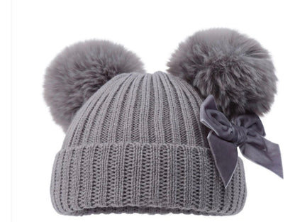 Personalised double Pom Pom hat with bow