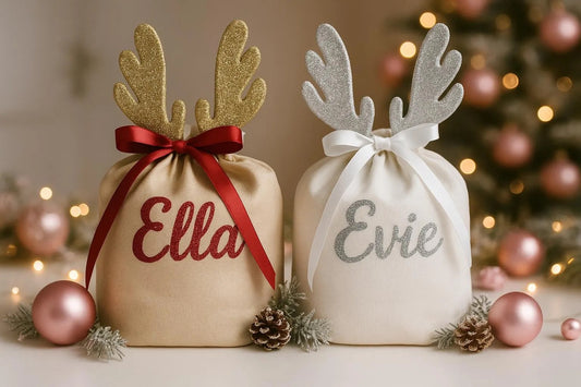 Personalised Christmas Gift Bag – Reindeer Antlers Santa Bag